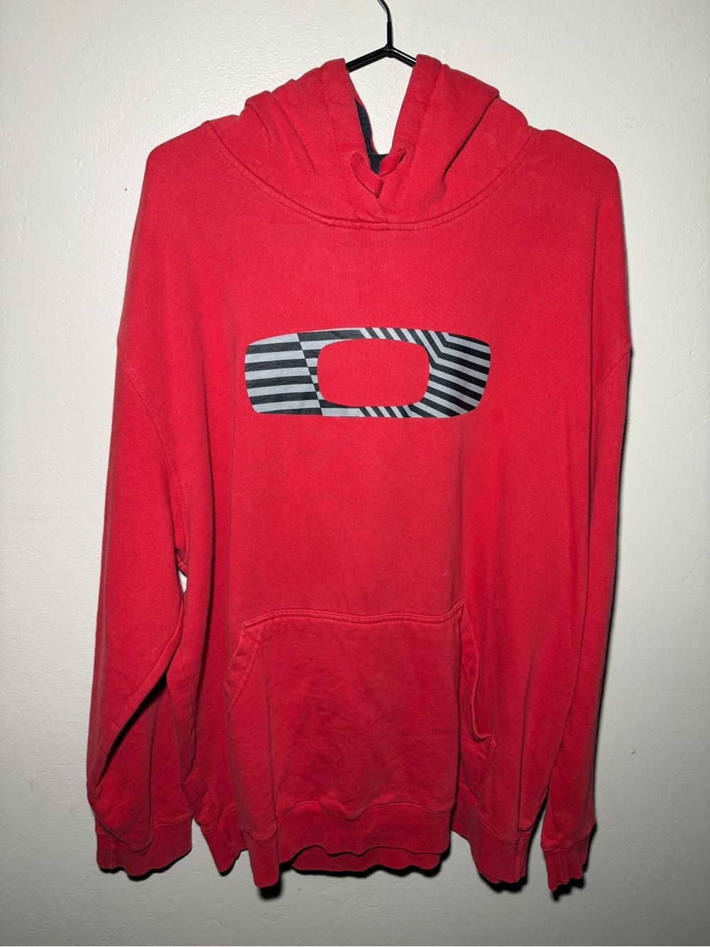 Oakley Red Crewneck Pullover Hoodie with Striped Logo